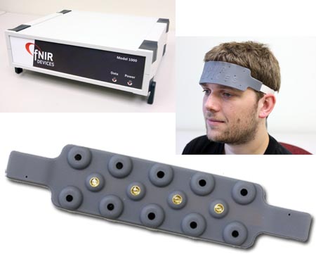 Caddy supports fNIR100 optical brain imaging (NIRS) system